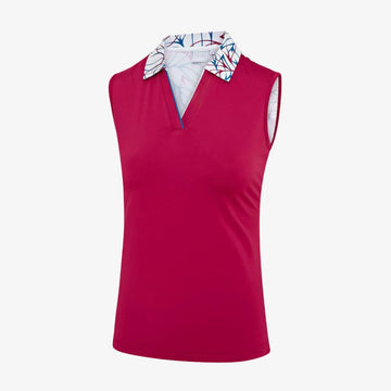 Island Green 'Summer Leaf - Red' Sleeveless Polo Shirt