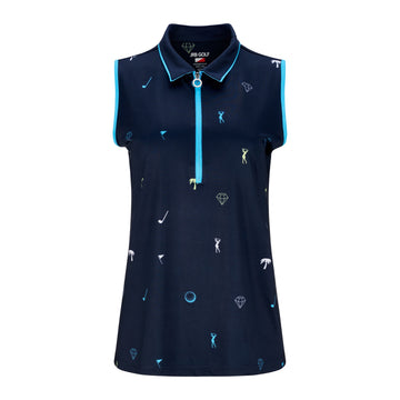JRB Women's Golf Fashion Shirt - Navy with Blue, Lime and White Detail - Sleeved or Sleeveless