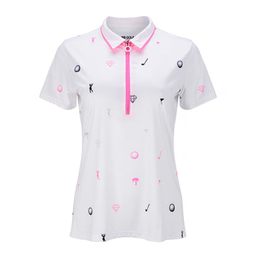 JRB Women's Golf Fashion Shirt - White with Pink, Black and Grey Detail - Sleeved or Sleeveless