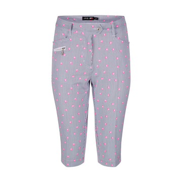 JRB Women's Golf City Shorts - White with Black Pin Stripes and Rose Pink Spots