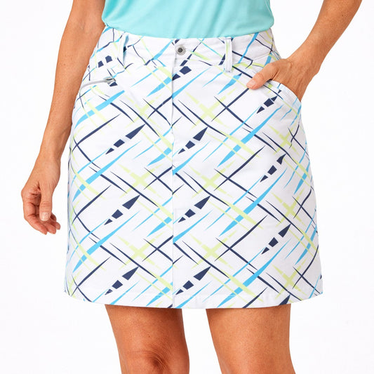 JRB Golf Skort - White with Navy, Blue and Lime Print