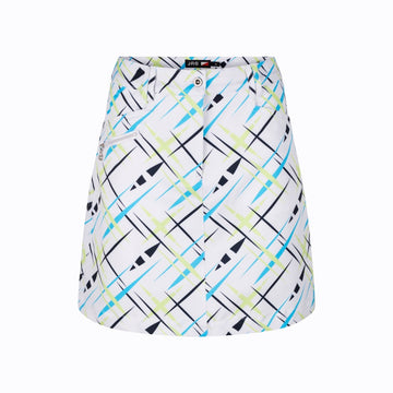 JRB Golf Skort - White with Navy, Blue and Lime Print