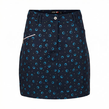 JRB Women's Golf Skort - Navy with River Blue Golf Balls and Lime and White Spots