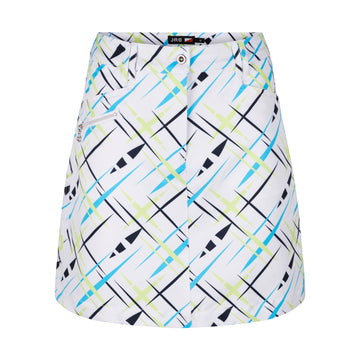 JRB Women's Golf Skort - White with Navy, Blue and Lime Print